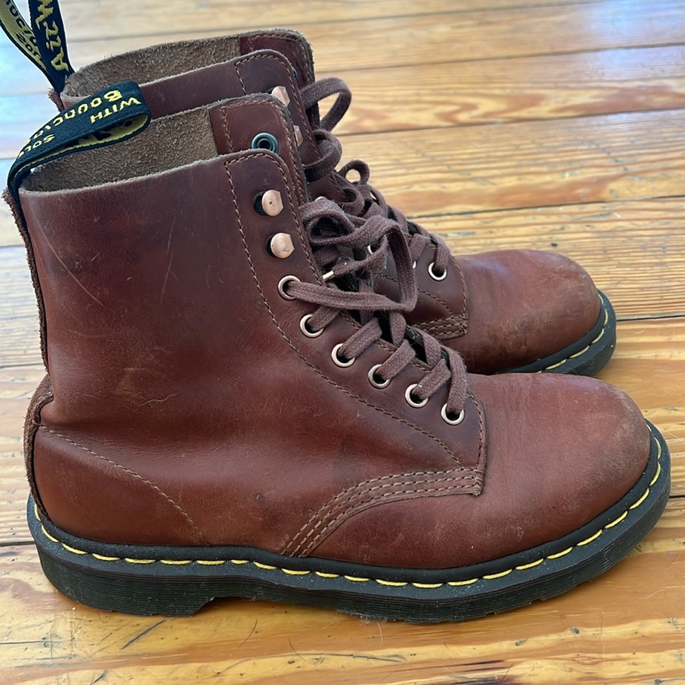 Dr Martens, cognac/rust colored boots, size 8